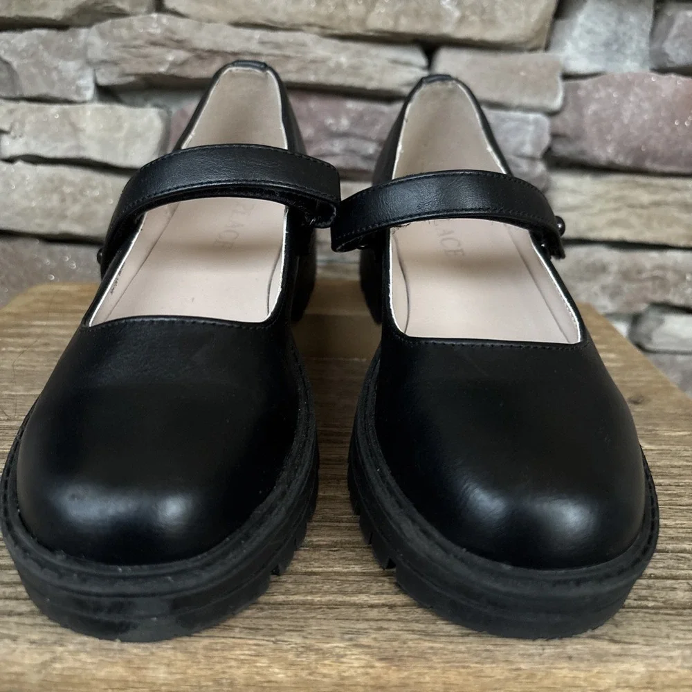 The Children's Place Girls Closed Toe Mary Jane Flat Kids Black Sz 1 Hook&Loop